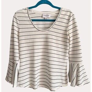 Highline Collective Madewell Bell Sleeve Striped Knit Top Blouse White Black S